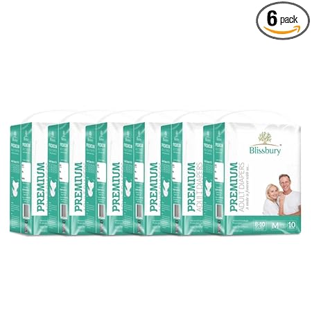 Blissbury Tape Type Unisex Premium Adult Diaper For Old age Man Women, High Absorbency, Leak Proof, Overnight Protection (Medium, Pack of 6)