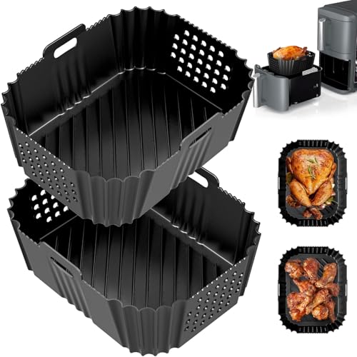 2PCS Silicone Air Fryer Liners for Ninja Double Stack Air Fryer XL Sl400UK Airfryer Liners Air Fryer Accessories for Ninja Dual Air Fryer AF400UK AF300UK AF451UK Tower T17088 (Black One Size)