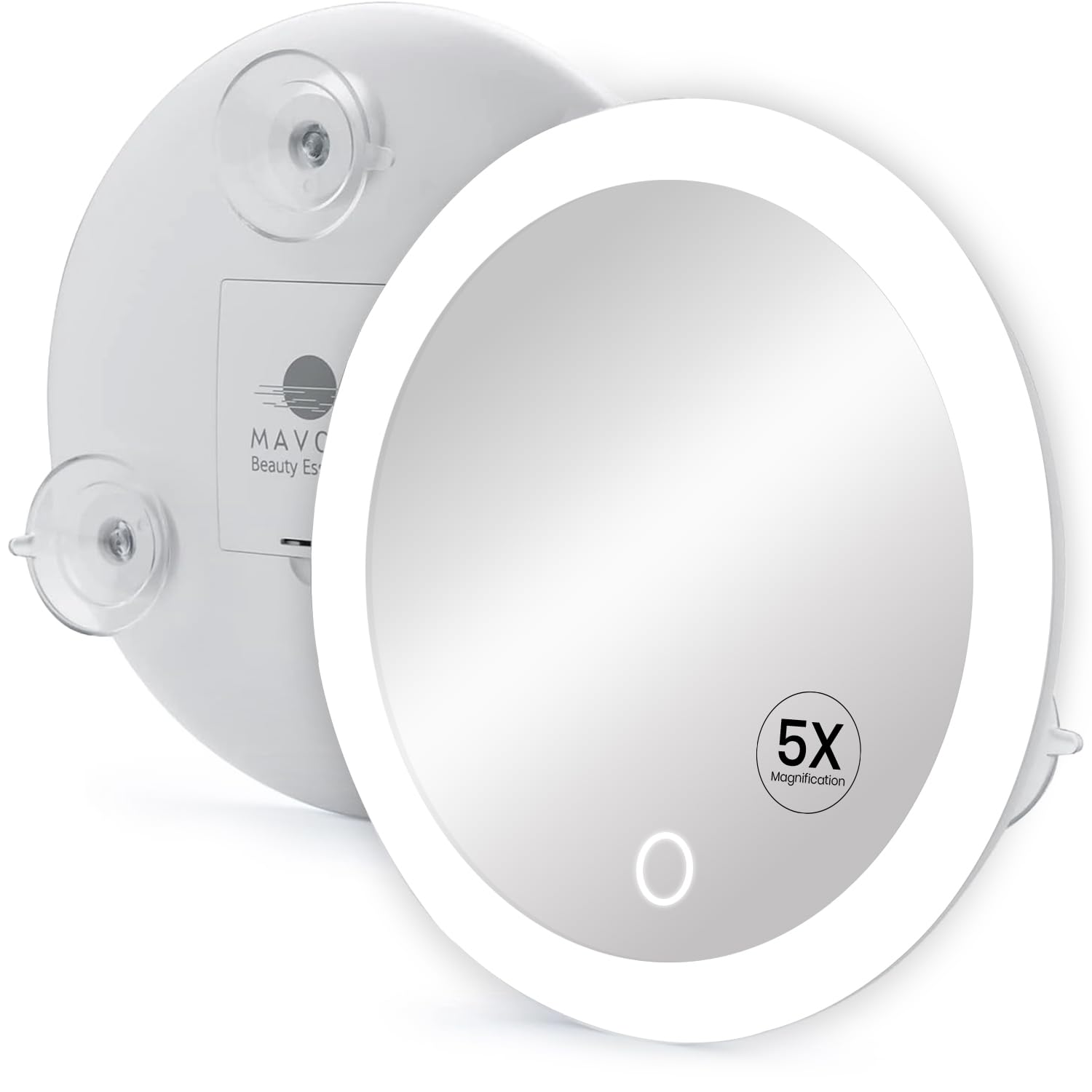 Mavoro 17 cm LED Magnifying Mirror with 3 Strong Suction Cups | 5X Magnification | Portable Lighted Travel Makeup & Cosmetic Mirror with Light (4 AAA Battery Operated |5X)