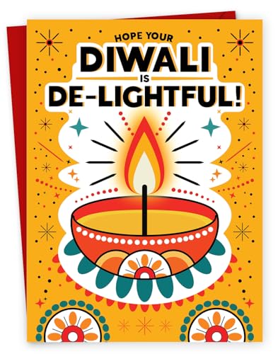 Diwali Card Printed Inside – Eco-Friendly Happy Diwali Greeting Card With Diya Design – Perfect For Kids, Family & Friends – Made In The Uk
