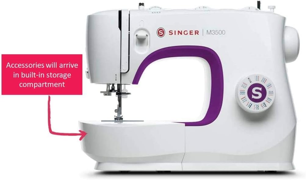 SINGER M3500 Sewing Machine with 110 Stitches & Bobbin Winder Combo | LED Light, 1-Step Buttonhole, Accessories Kit & Auto Shut-Off | Ideal for Quilting, Crafts & Mending