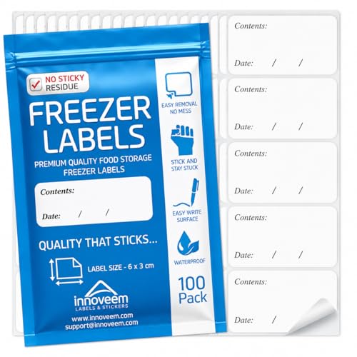 Innoveem Freezer Labels Easy Peel Off - Food Label Stickers 6x3cm 100 Pack