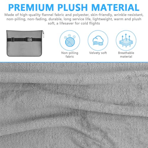 flintronic Reisedecke Kissen 2 in 1, 155 x 130 cm Weiche Flugzeugdecke, Flugzeugdecke mit Kopfkissenbezug und Ohrstöpsel, Ultraleichte Reisedecke für Urlaub, Büro, Zuhause, Geschäftsreisen (Grau)