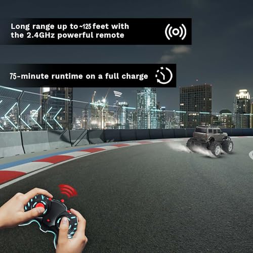 Image of popsugar Off Roader Rechargeable Remote Control Car | RC Car Monster Truck | 4 Headlight Modes | Lithium Battery | C-Type Charging | 2.4GHz Remote Controller | Made in India, Grey