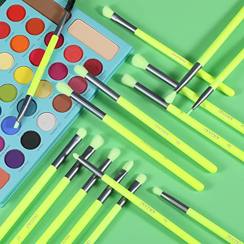 Docolor Eyeshadow Brush Set 15Pcs Neon Green Eye Makeup Brushes Professional Makeup Brushes Set Eye Shadow Blending Concealer Eyebrow Eyelash Eye Liners Premium Synthetic Make Up Brush With Case #TOP6