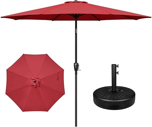 Miniatura 21 de YSSOA Sombrilla de patio de 9 pies con 8 varillas resistentes, paquete de 2 unidades de 9 pies, color rojo, paquete de 2