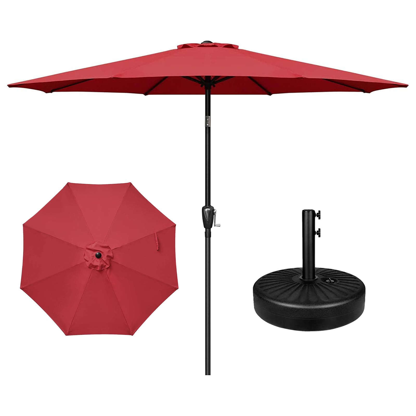 YSSOA Parasol D'extérieur De 2,7 M Avec Bouton Poussoir D'inclinaison/ Manivelle, Pour Jardin, Terrasse, Arrière-cour Et Piscine, LED De 2,7 M, Rouge – LED