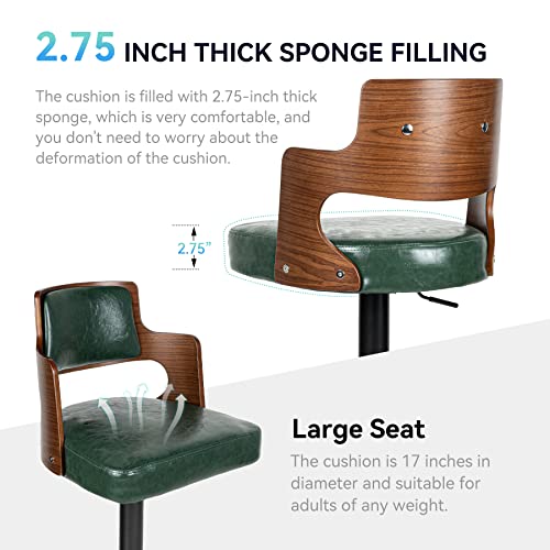 Miereirl Bar Stools Set Of 2 Morden Height Counter Bar Stools With Wood Back Thickened Seat Swivel Adjustable Stool Chair For Home Kitchen Island Green #TOP4