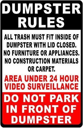 Dumpster Rules Sign Wall Art Retro Decorations Gifts for Home Office Kitchen Bar Cafe Garden 8x12 Inch