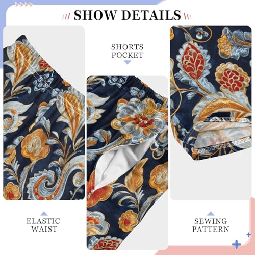 Pajama Pants Orange Blue Paisley Motifs Floral PJ Bottoms Sleepwear Lounge Sleep Pant with Pockets4