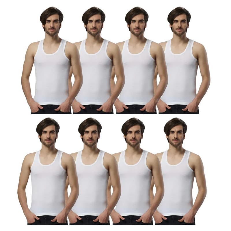 Image of INNERO Men's White Vest Combed Cotton Sando Round Neck Undershirt Sleeveless Baniyan