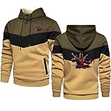 ERWAAD Kapuzenpullis für Männer für Deadpool Druck Mode Farbblock Pullover Leichte Lange Ärmel Kapuzenpullover Top Lässiges Patchwork Hoodie mit Kordelzug mit Taschen-Khaki||M