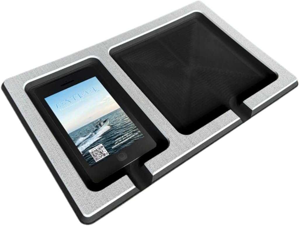 | 13mm Phone & Accessories Boat Double Dash Holder | SeaDek | Adhesive Backing | Separate Compartments for Phones & Fishing/Boating Tools | Storm Gray/Black