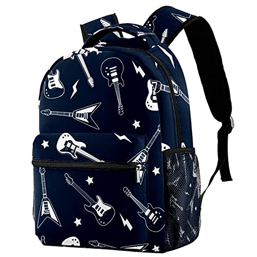 Sac à dos de voyage bleu marine avec motif guitare et porte-bouteille pour enfant
