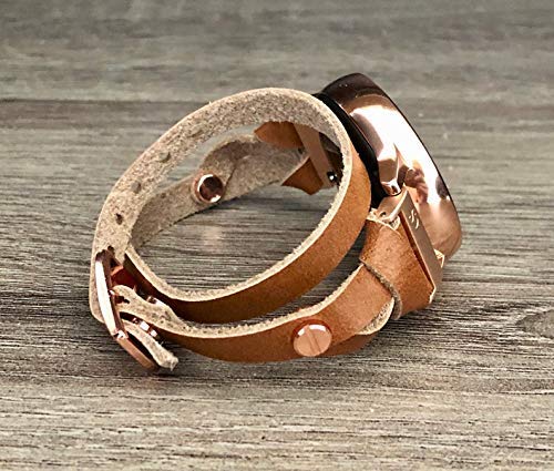Miniatura 7 de Light Brown Leather Rose Gold Jewelry Band for Samsung Galaxy Watch 42mm Handmade Double Tour Wrap Thin Strap Bracelet Women Fashion Adjustable Size