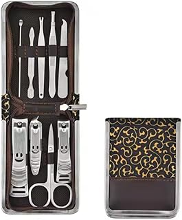 Stainless Steel Manicure Set and Pedicure Set,Professional Men and Women- 9 in 1 nail clippers set-gold mix brown case
