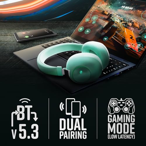 Image of ZEBRONICS Duke Wireless Over Ear Headphone with Up to 60h Backup, Bluetooth, Dual Pairing, Gaming Mode, Environmental Noise Cancellation (ENC), LED Lights, Deep Bass, Voice Assistant Support (Green)