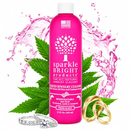 Sparkle Bright Products All-Natural Jewelry Cleaner - Liquid Jewelry Cleaning Solution, 12oz. Refill Bottle - Ultrasonics, Diamonds, Fine, Fashion, and Designer Jewelry