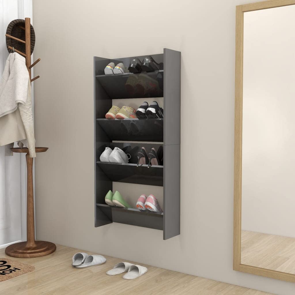 Rangement et organisation – Fournitures ménagères – Armoire à chaussures murale 2 pièces Gris brillant 60 x 18 x 60 cm