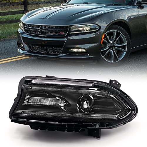 FIONE - For Dodge Charger Headlights Assembly 2015-2021 Halogen Model headlamp with LED DRL & Turn Signal Lights Driver Left Side 68214399AB 68214399AD 68214399AC CH2502271