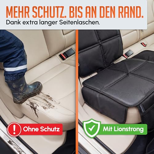 LIONSTRONG® Kindersitzunterlage Autositzschoner [ISOFIX GEEIGNET] - wasserabweisender Polyester Stoff schwarz - Sitzschutz Sitzschoner Auto Kindersitz - universell kompatibel - Schwarz, 2 Stück