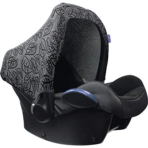 Original Dooky Hoody Sonnenschutz Sonnenverdeck für Babyschalen oder Kinderwagen (Design: Grey Leaves, inkl. UV-Schutz 40+, Altersgruppe 0+, Universal geeignet für die meisten Marken)