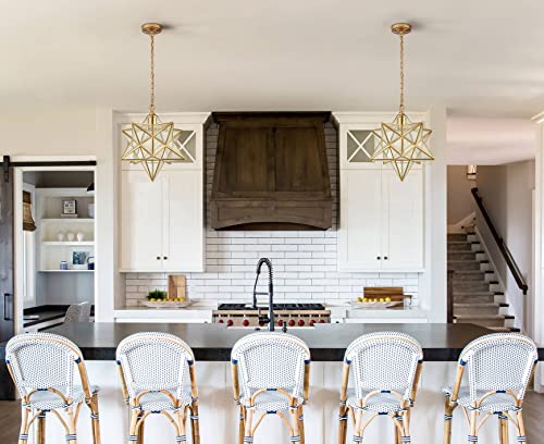 Image of DAYCENT Brass Moravian Star Pendant Lighting Seeded Glass Pendant Lights 13 1 /2 inches