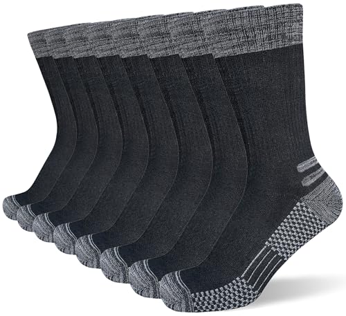 suaskk Men's Crew Work Boot Socks, Thick Cushioned Moisture Wicking Hiking Sock 4 Pairs
