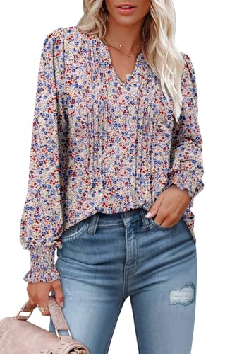 BETTE BOUTIK Long Sleeve Shirts for Women Fall Tops Dressy Blouses Pleated V Neck Tunic Tops for Leggings S-3XL
