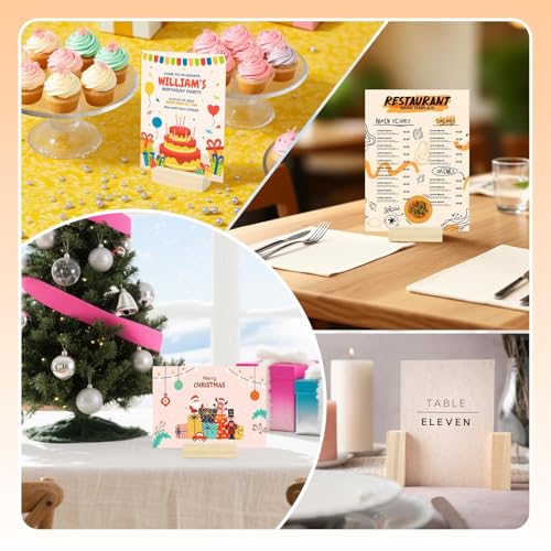 Image of 15Pcs 3.9x1.4 Inches Wood Table Number Stands, Wooden Place Card Holders, Acrylic Sign Holders for Wedding, Ceremony, Birthday, Party, Home Decoration, Events (3mm Slots)