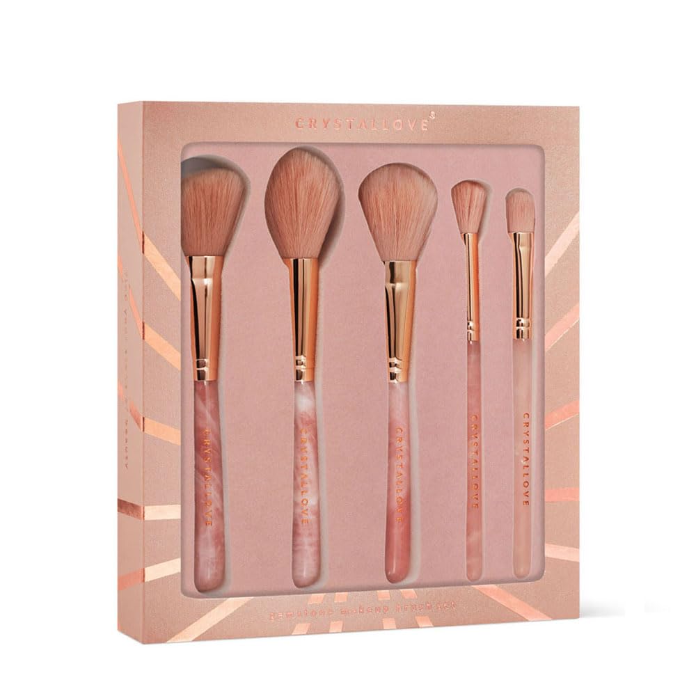 CRYSTALLOVE 5 Stück - Pinselset Makeup, Make Up Pinsel Set für Lidschatten Stiftung, Gesicht Pinsel Make-up, Blendable Blush Pinsel für Anfänger, Konturen, Highlights - Rosa