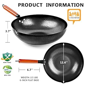 Carbon Steel Wok Pan, 14 Piece Woks & Stir-Fry Pans Set with Wooden Lid Cookwares, No Chemical Coated Flat Bottom Chinese Pan for Induction, Electric, Gas, Halogen All Stoves - 12.6'' Carbon Steel Wok Pan 14 Piece Woks Stir Fry Pans Set with Wooden Lid Cookwares No Chemical Coated Flat Bottom Chinese Pan for Induction Electric Gas Halogen All Stoves 126