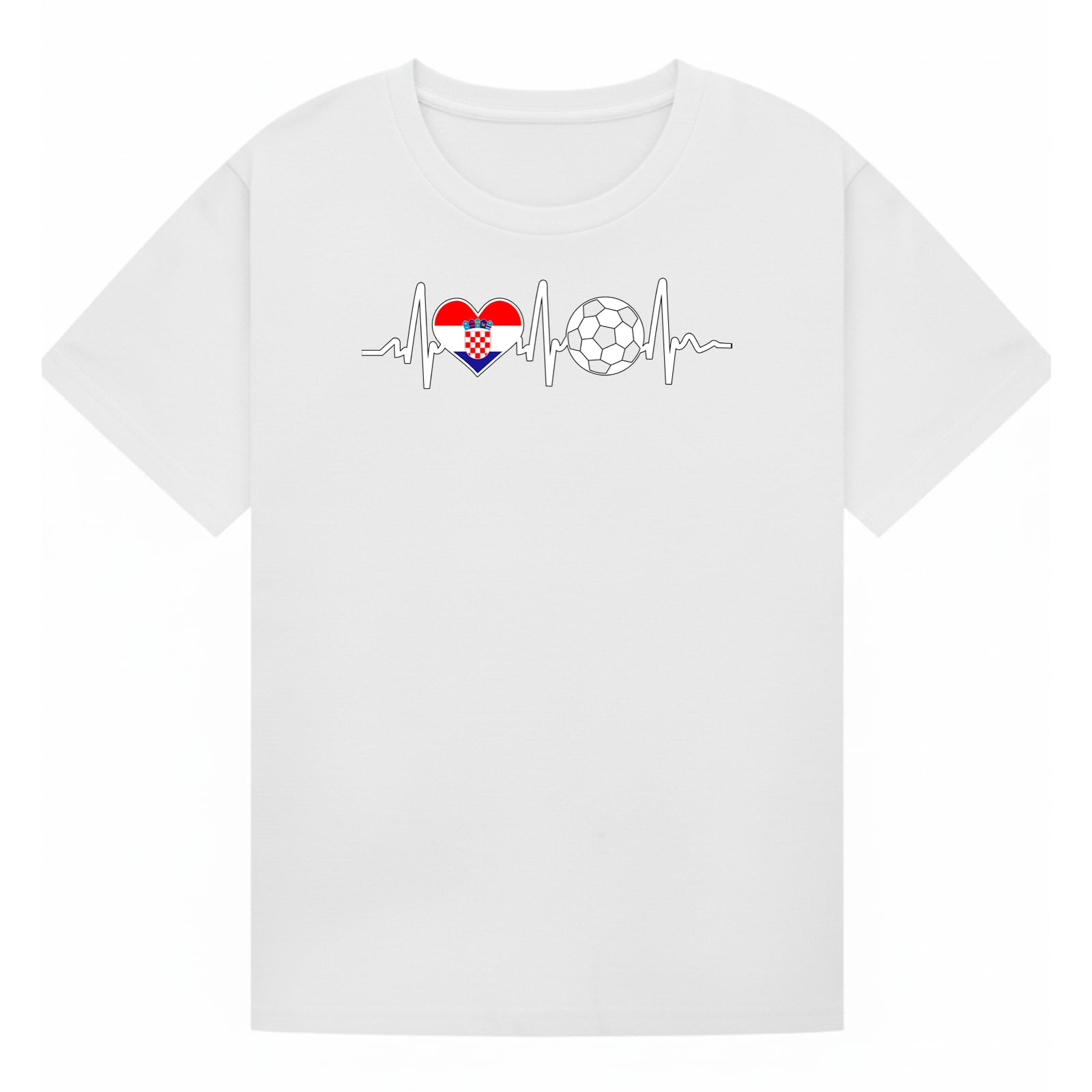 Croatia National Soccer Team Heartbeat Mens Graphic T-Shirt Football Fan Tee Retro Novelty Sportswear for Men White M