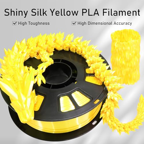 Image of Silk Yellow PLA Satin Shiny 3D Printer Filament, 1.75mm Diameter 1kg Spool 2.2lbs for FDM 3D Printers