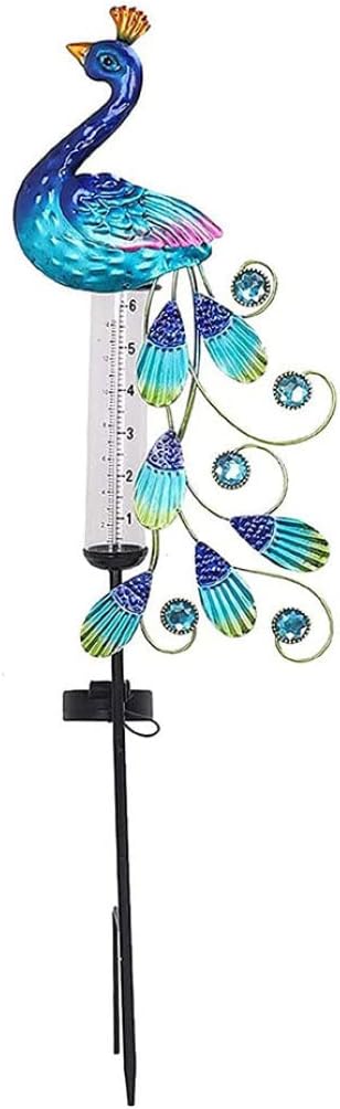 Rain Gauge Ground Rain Gauge Light Solar Powered Metal Peacock Garden Stakes Waterproof Yard Decorations