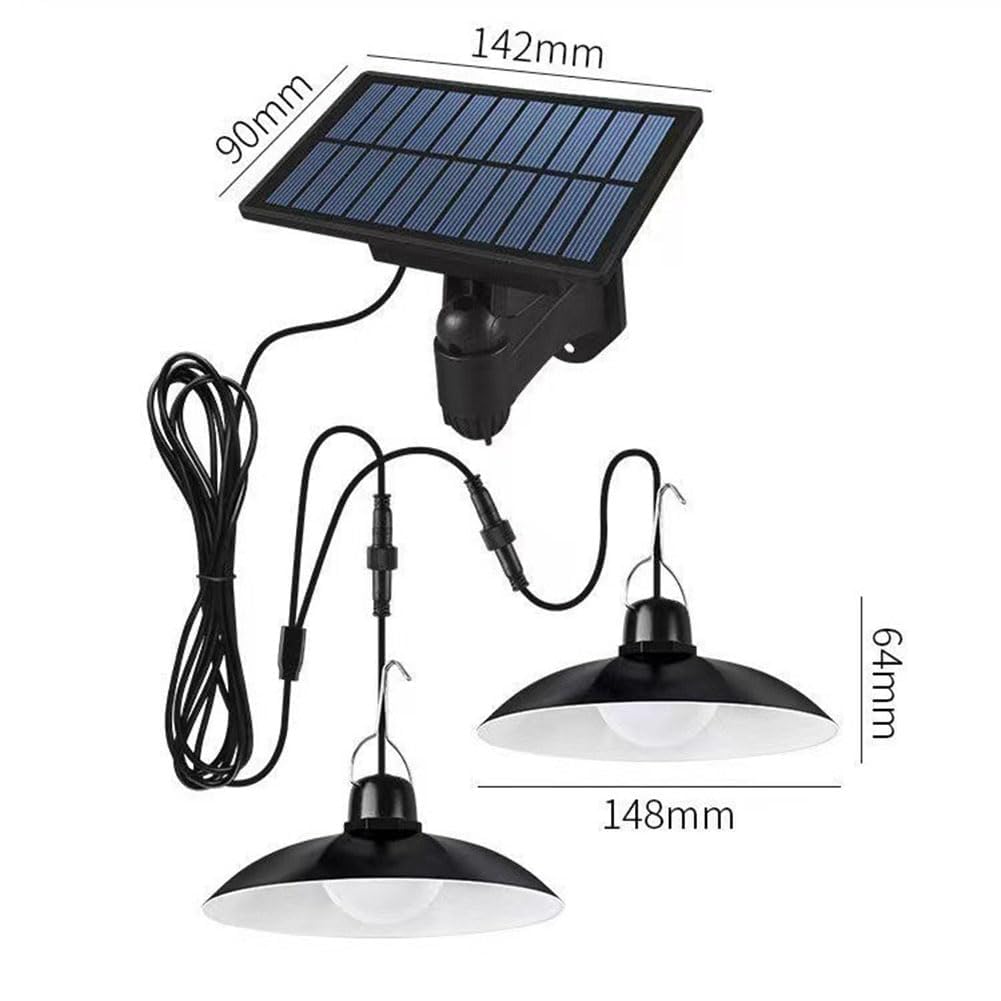 Pluuttiem Lampe Solaire Suspendue Extérieure Imperméable à Double Tête avec LED et Décorations de Lustre pour Abri de Jardin ou Grange