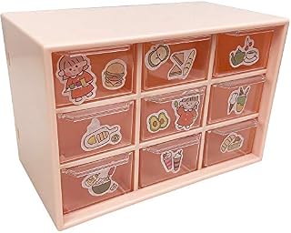SITAKE Mini Plastic Desktop Organizer with 9 Drawers, Small Storage Drawers Box for Cosmetic Makeup Office Stationary Supplies DIY Crafts Jewelry Mini Parts Storage Unit(Pink)