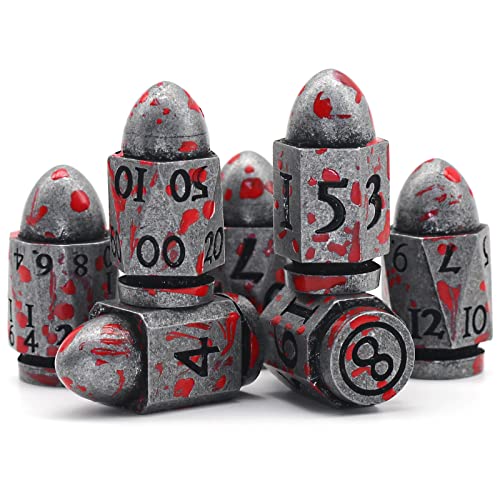 Bullet Dnd Dice Set, Metal Dice For Dungeons And Dragons Hnccesg Dice Set D&D Rpg D And D Dice For Role Playing Table Board Games (Bullet Antique Sliver Blood Spot) #TOP12
