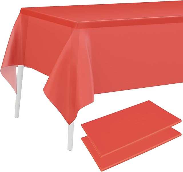 PLULON 2Pcs Red Tablecloth Plastic Table Cover 137 x 274cm Rectangle Table Cover for Wedding Birthday Christmas Party Home Table Decorations