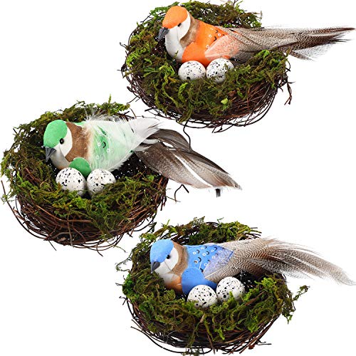 Meekoo 3 Sets Easter Artificial Nest Natural Bird Nest Kit Includes Artificial Twig Nest cover