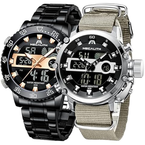 MEGALITH Mens Watches Waterproof Digital Military Watches for Men Sports Chronograph Mulifunction LED Dual Time Analog Quartz Wrist Watch Mens Tactical Heavy Duty Rugged Watch, Alarm Stopwatch Cover