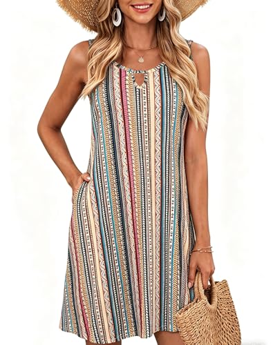 Vestido de Verano Mujer Bohemio Cubrebañador de Playa, Escote Redondo, Corte A-Line, Ligero para Vacaciones en la Playa