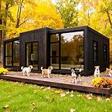 Casa modular pequeña de montaje rápido de 19 x 20 pies para vivir para adultos, hogar expandible con 2 dormitorios, cocina completa y baño, casa modular pequeña con energía solar para una vida fácil