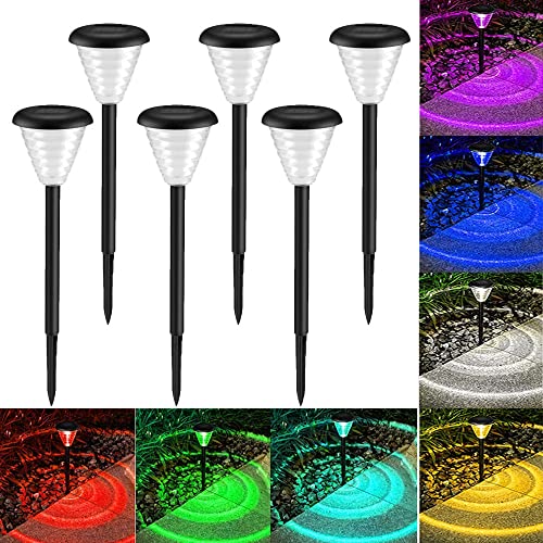 UYHGO 6 Stück Solar Wegelampen Mehrfarbig, Solarlampen für Außen Farbwechsel, ideal für außen, Terrasse, Rasen, Garten, Hinterhöfe und Wege Cover