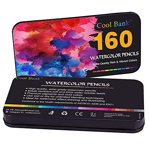 Cool Bank 160 Watercolor Pencils, Watercolor Pencil Set For Coloring Books, Artist Soft Series Lead With Vibrant Colors For Sketching, Shading & Coloring In Tin Box #TOP5