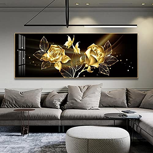Toile abstraite noir doré rose grand format vertical 30x90 - 4