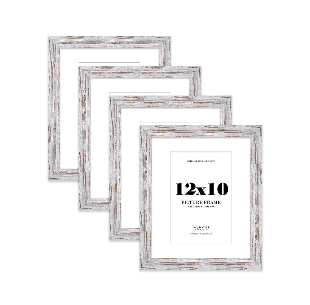 12x10 Distressed Wood Frame With Mount for 9x6 Pictures 28mm Edge Portrait and Landscape Display with Wall Hooks and Kickstand, 4 Pack
