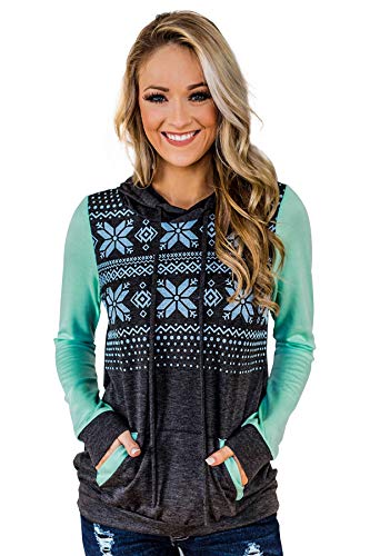 PIPIHUA Women's Casual Hooded Sweatshirt Loose Drawstring Pullover Hoodie (Green, Medium)