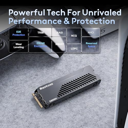 Image of Bestoss 4TB PCIe 4.0 M.2 NVMe SSD with Heatsink,PS5 Storage,7350MB /s | PS5 Memory Storage Expansion SSD, SLC Cache&HMB, Tailored for Gamers, Editors&AI Creators Demanding Blazing-Fast Speed
