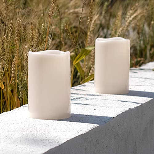 Image of NONNO&ZGF 4X6'' Outdoor IP44 Warm White LED Rainproof Waterproof Candles, Flameless Battery LED Pillar Candle with Remote and Timer, Resin, No Melt, 2 Pack